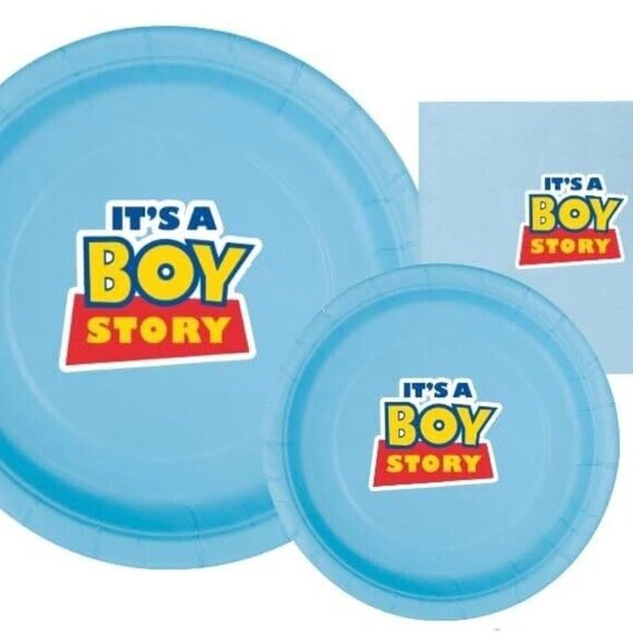 Its a Boy Story Party Plates & Napkins Set, Boy Birthday Party Supplies, Cartoon - Picture 2 of 3